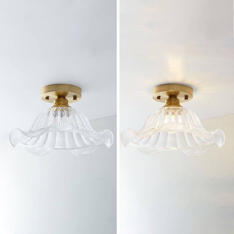 Golden Single Flush Mount Lighting Modernism Glass Shaded Ceiling Light