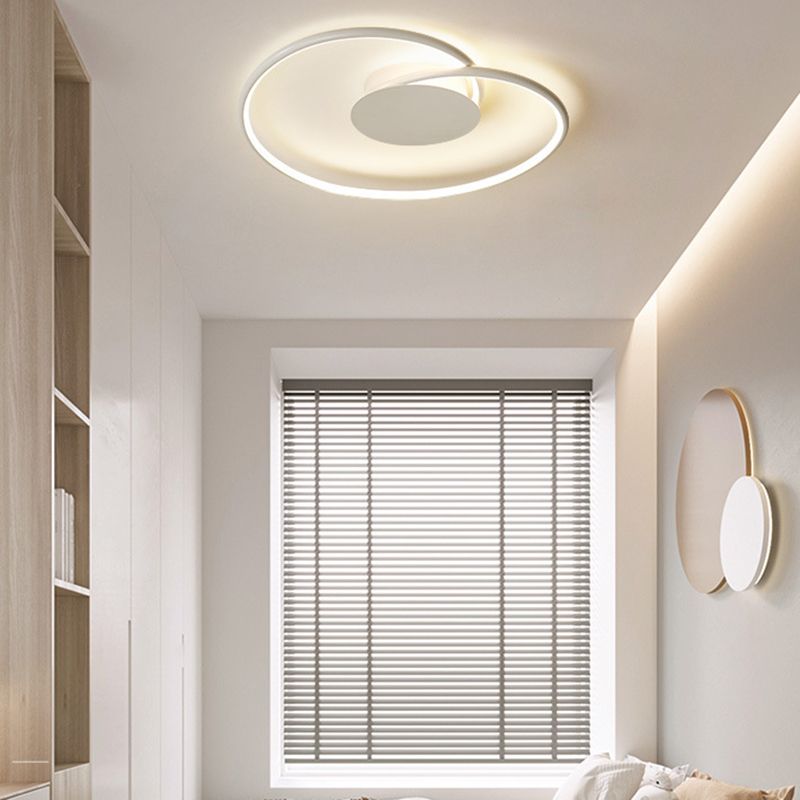 1 - Light LED Linear Flush Mount in White Metal Modern Ceiling Flush