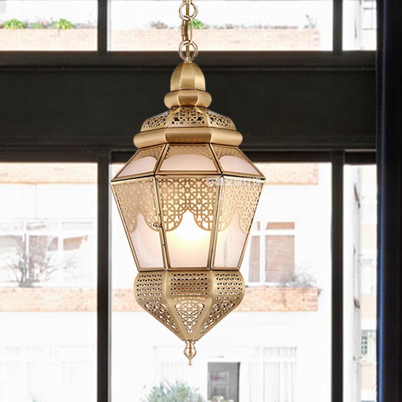 1-Bulb Metal Hanging Lamp Fixture Bohemia Style Brass Lantern Living Room Ceiling Pendant Lamp