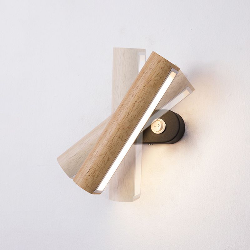 Japanese Style Wooden Wall Light Cylinder Shape Rotatable Wall Lamp for Living Room