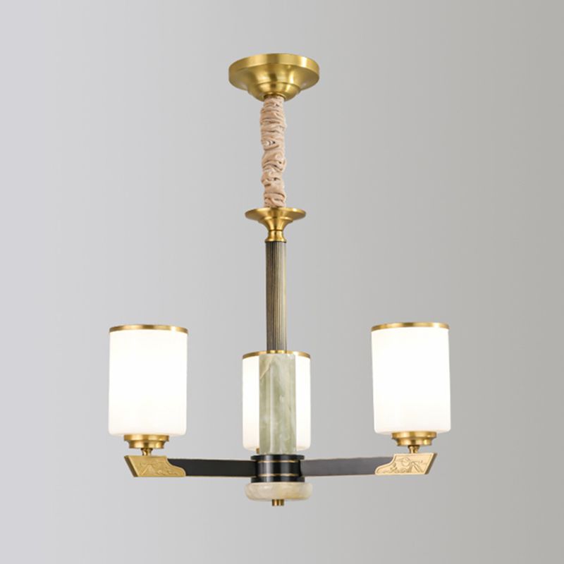 Cylindrical Shape Pendant Lights Modern Style Glass Chandelier Lights in Gold