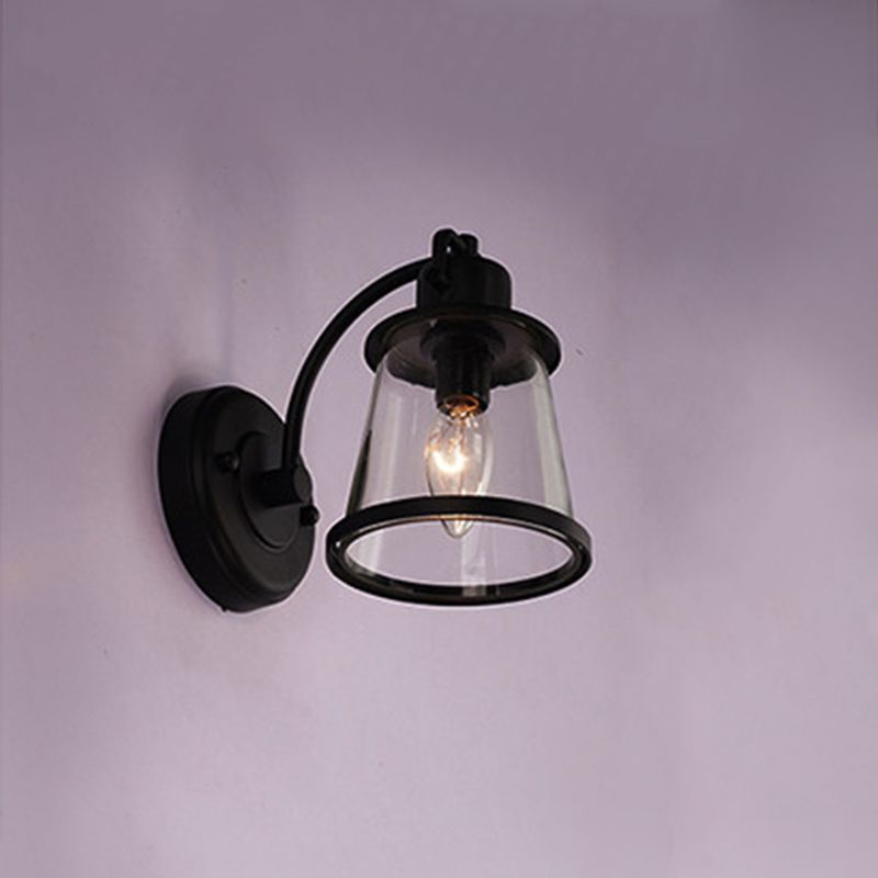 Verjüngte Flurwandmontierte Lampe Vintage klares Glas 1 Glühbirne Schwarzes Leuchtenlicht