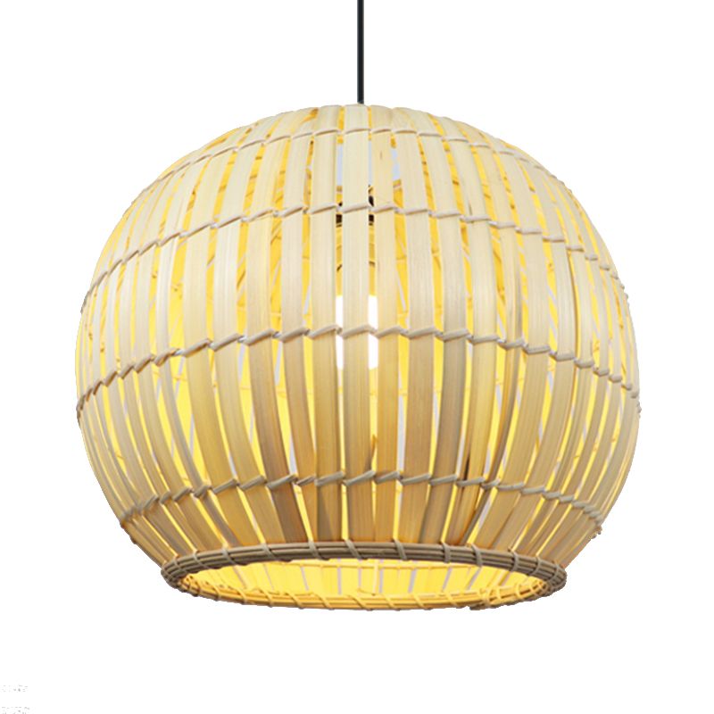 Globaler Bambusschatten -Anhängerlampe Moderne stilvolle 12 "/16" W 1 Glühbirne Beige/braune Deckenbeleuchtung für das Restaurant