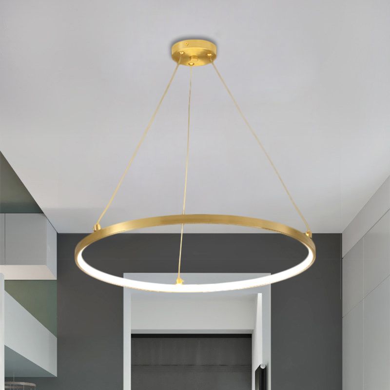 Gold Hoop Hanging Chandelier Simplicity LED Metallic Suspension Pendant for Dining Room