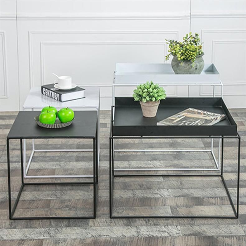 Mid-Century Black Corner Table Metal Frame Sofa Side End Table