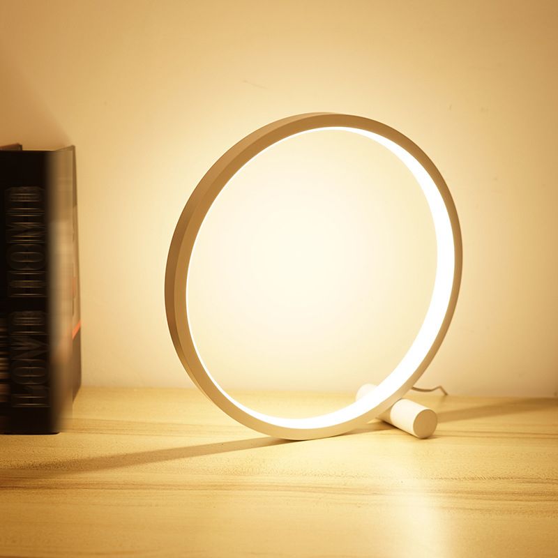 1-Light Circular Table Lamp Contemporary Metal Nightstand Lamps for Bedroom
