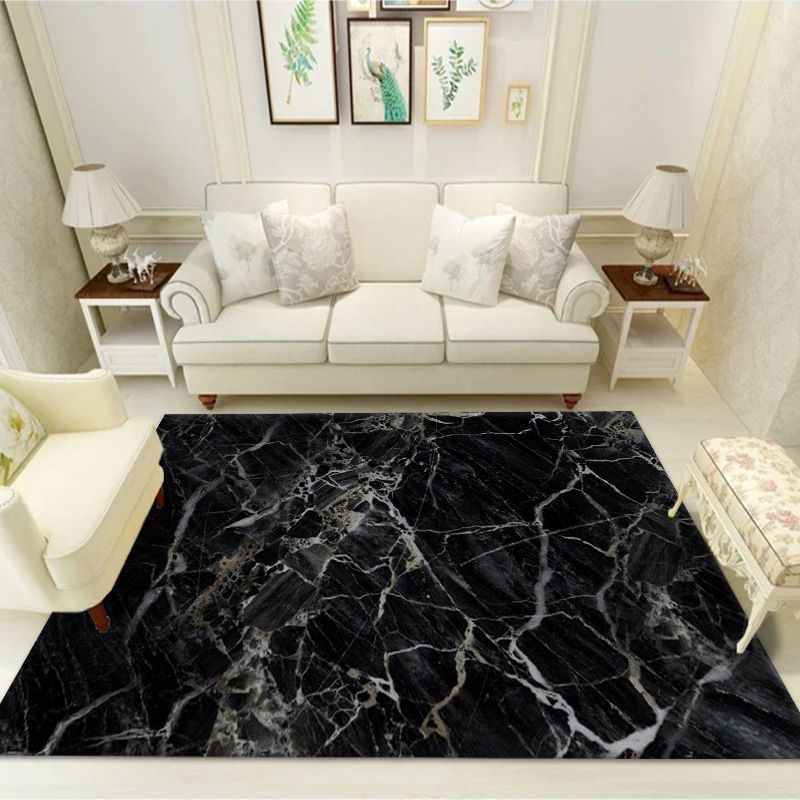 White Marble Pattern Rug Polyester Luxury Rug Washable Rug for Living Room