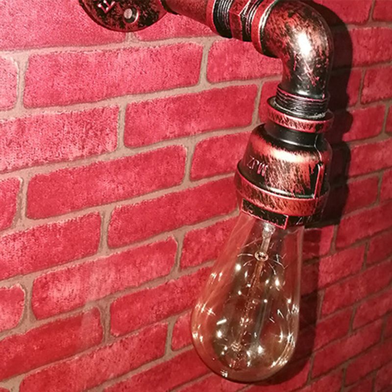 1-Light Faucet Shaped Pipe Wall Lamp Industrial Metal Wall Lighting Fixture for Foyer