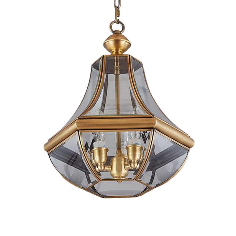 Gold 3 Heads Chandelier Lighting Colonialism Clear Glass Teardrop Pendant Ceiling Light for Foyer