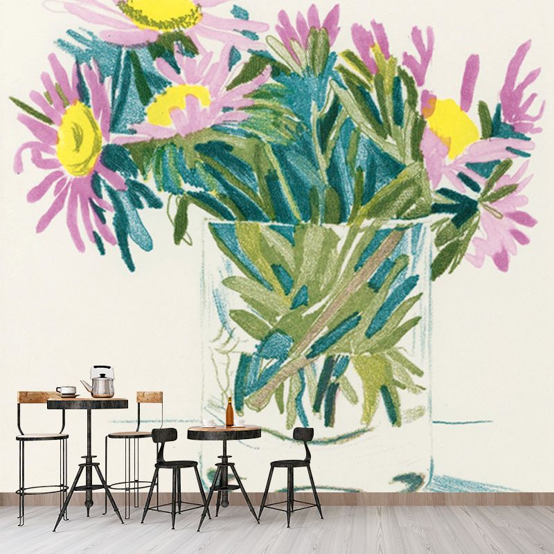 Whole Daisies Wall Paper Mural Water Resistant Artistic Living Room Wall Covering