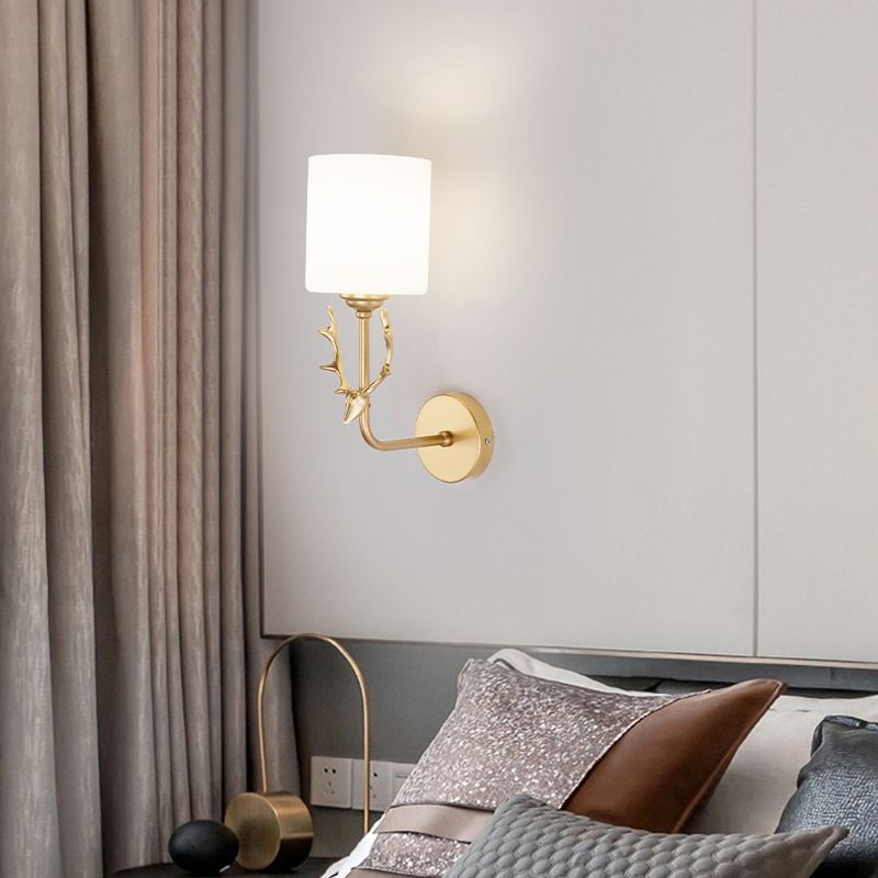 1-Light Cylinder Sconce Light Modern Glass Sconce Light Fixture