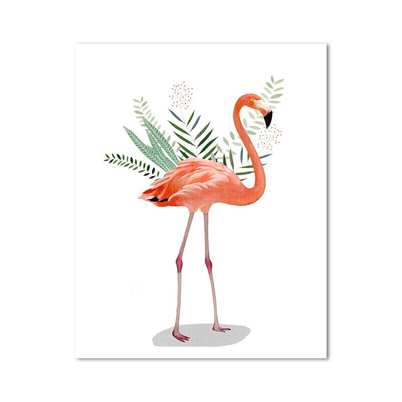 Flamingo and Leaves Wrapped Canvas Pink Tropical Wall Art Decor for Drawing Room