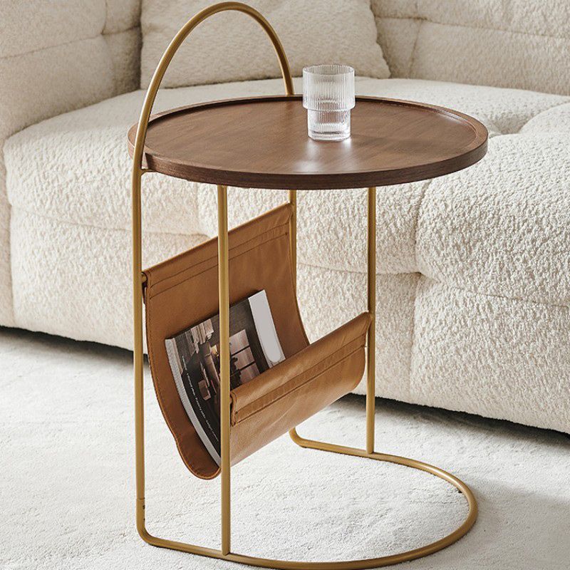Brone Tray Top Corner Table Solid Wood Side Table with Storage