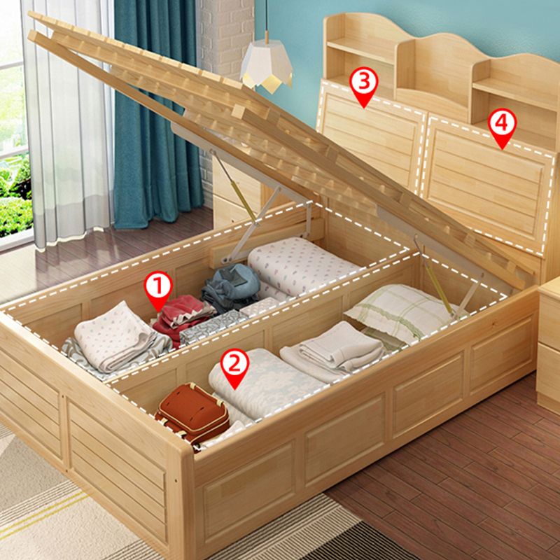 Modern Solid Wood Bed Frame Headboard Standard Bed with Storage