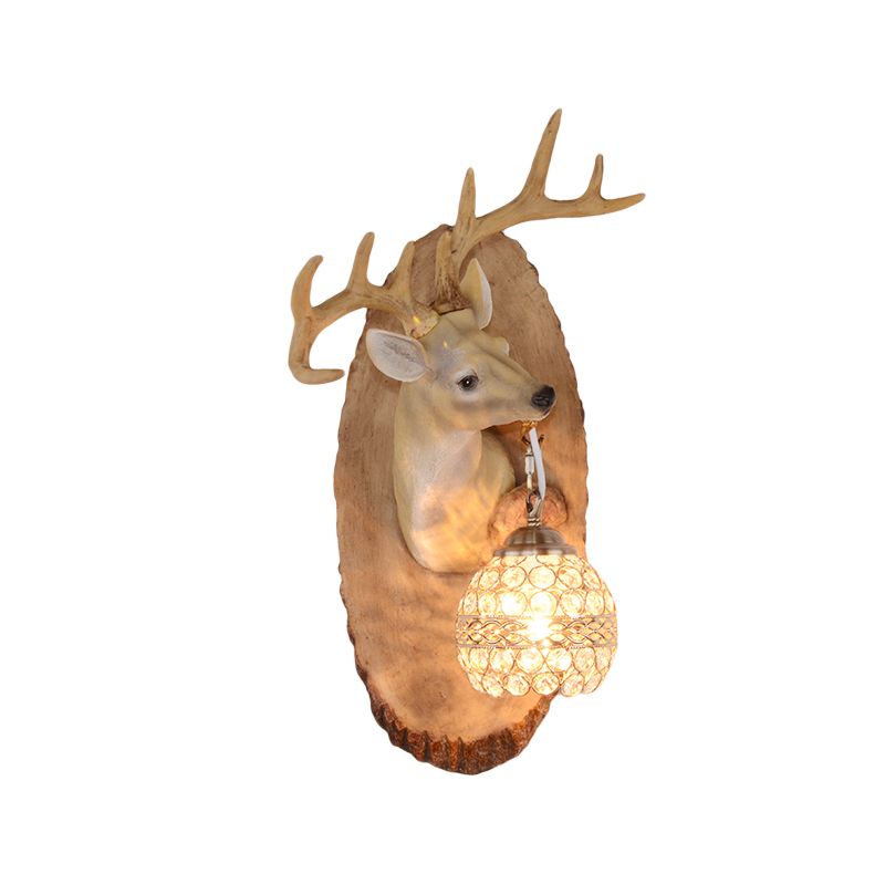 1 Light Resin Wall Lamp Rustic Black/Gold/Tan Orb Shade Indoor Sconce Light Fixture with Elk, Right/Left