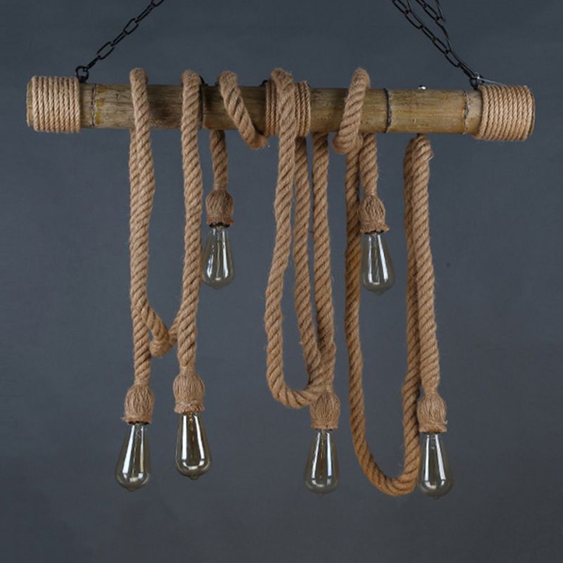 Industrial Style Exposed Bulb Island Light Rope Chandelier Lamp for Restaurant
