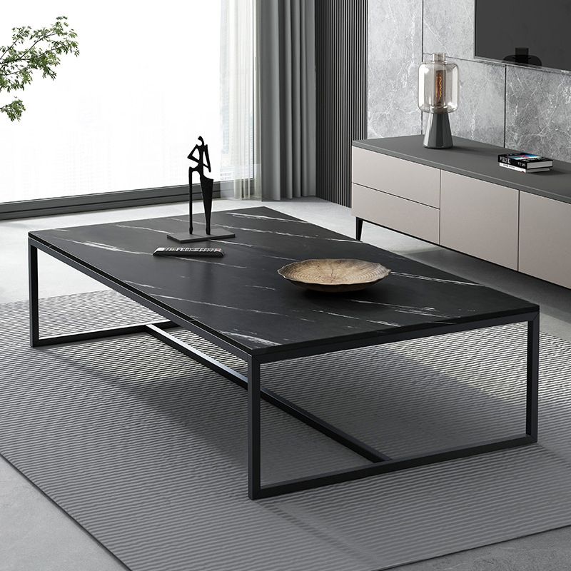 Modern Steel Trestle Base Rectangular Wood Table Top Coffee Table