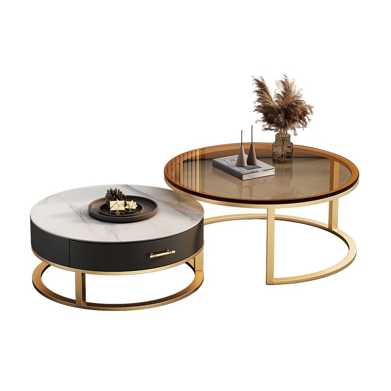Glass Top Coffee Table Set Frame Cocktail Table with Storage Drawers