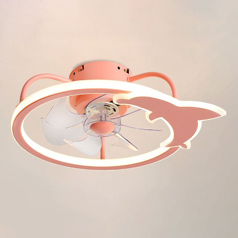 Kids Creative LED Fan Light Lacquered Iron Geometric Ceiling Fans with Acrylic Shade for Bedroom