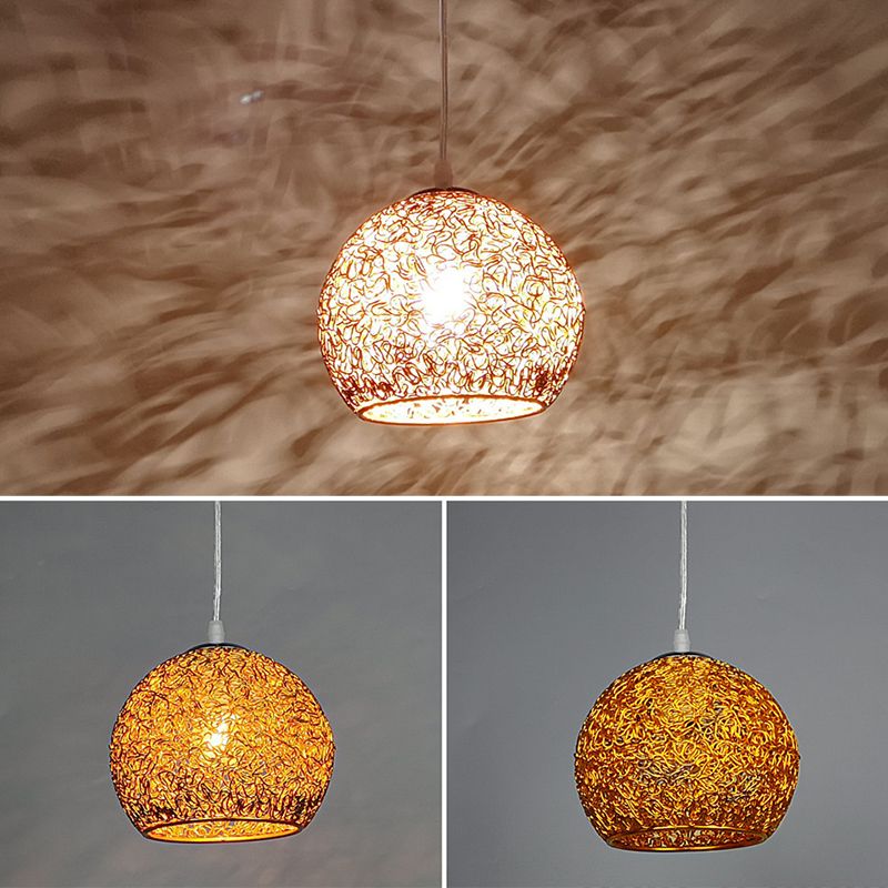 Aluminum Wire Spherical Pendant Macaron Style 1-Light Suspended Lighting Fixture