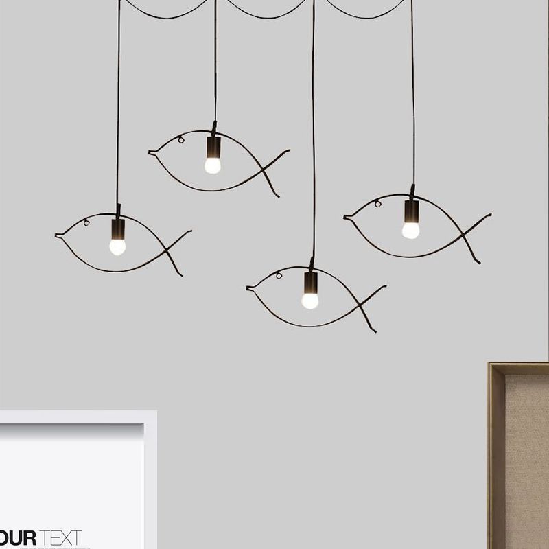 Fish Shape Metal Pendant Lighting Modern Creative 1 Light Black Ceiling Light for Dining Room