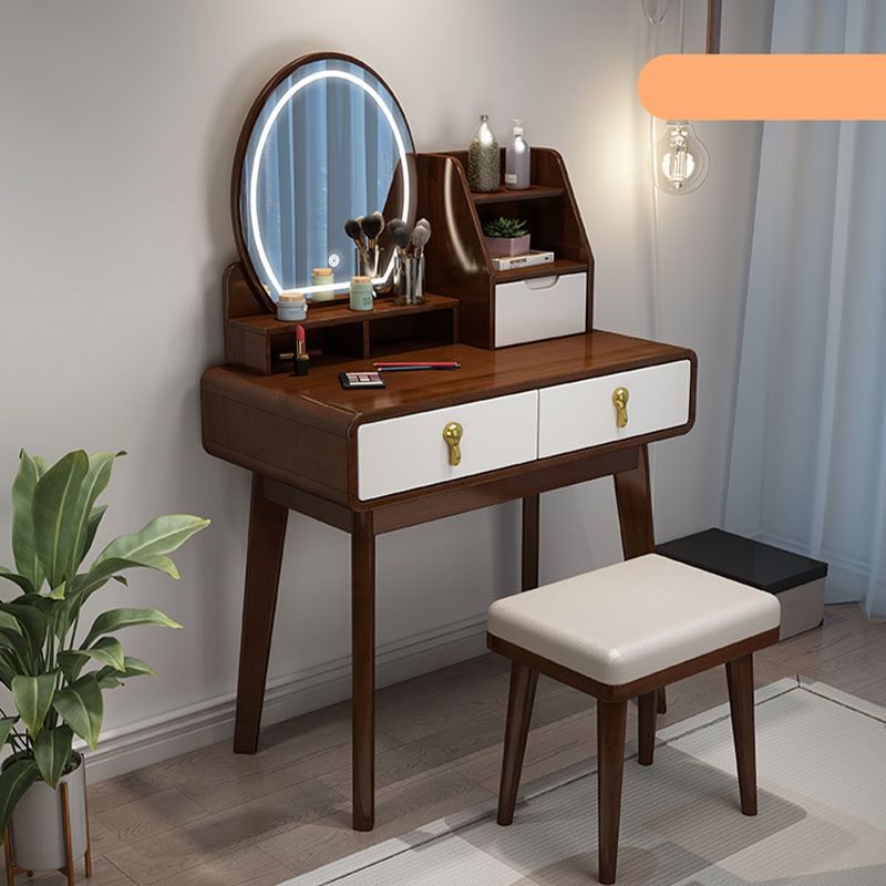 Solid Wood Makeup Counter 3 Drawer Vanity Dressing Table With Stool