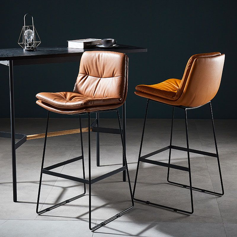 Scandinavian Matte Finish Leather Barstool Restaurant Upholstered Stool