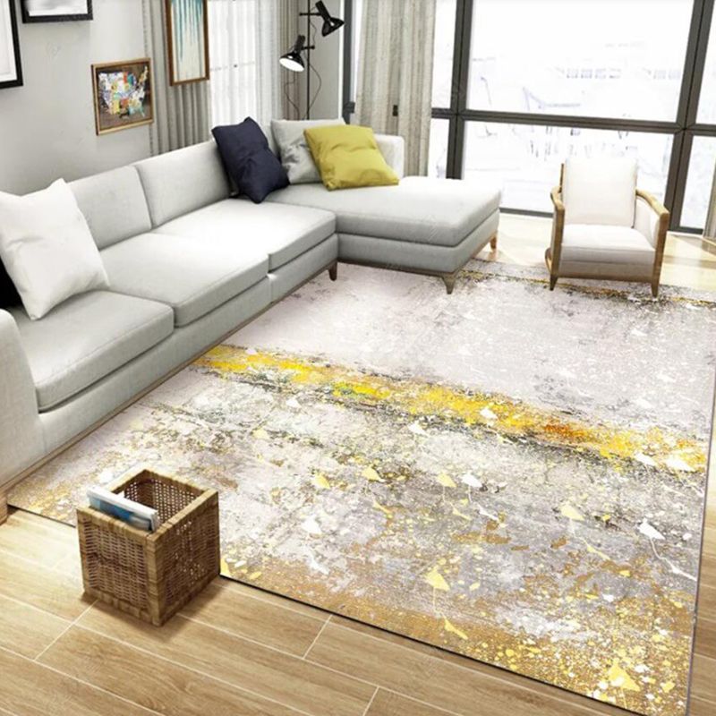 Modern Living Room Rug in Grey Abstract Oil Painting Print Rug Polyester Pet Friendly Area Rug