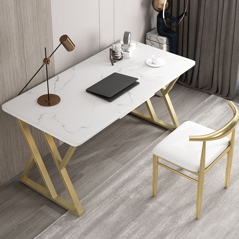 Rectangular Sintered Stone Desk with Gold Legs in Modern Style