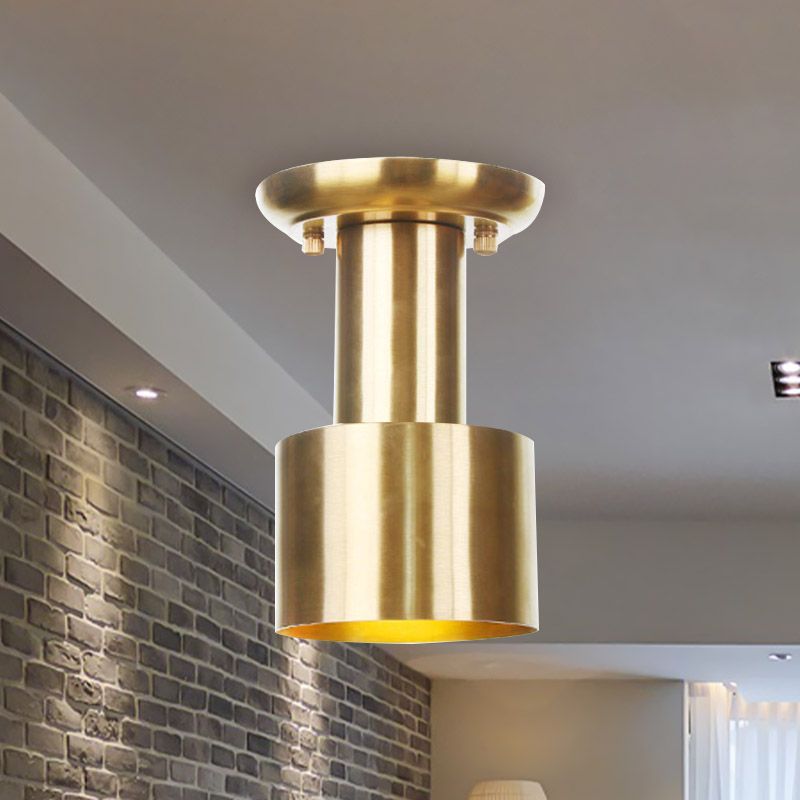 Metal Gold Finish Ceiling Flush Mount Tubular 1 Head Industrial Flushmount Lighting for Foyer