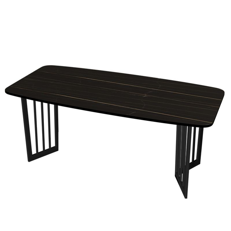 Black Metal Double Pedestal Dining Table Industrial Rectangle Fixed Table