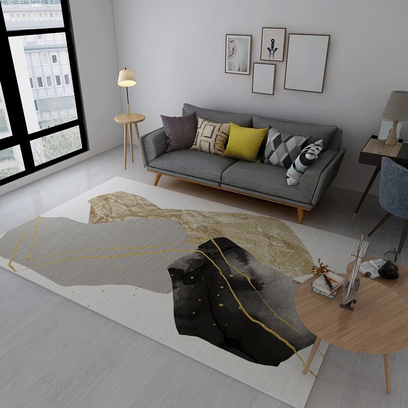 Minimalistic Nordic Style Rug Multicolor Color-Blocking Rug Machine Washable Pet Friendly Non-Slip Backing Carpet for Room