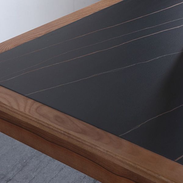 Sintered Stone Top Dining Table in Black Rectangle Table with Wooden Base and 4 Legs