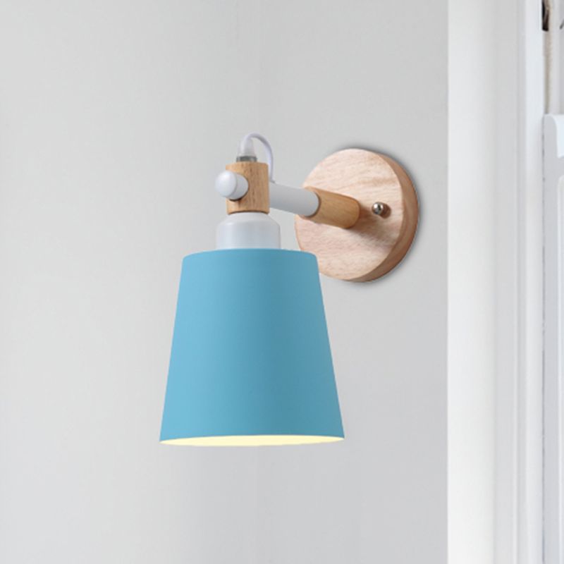 Macaroon Tapered Shade Wall Light Metal 1 Head Wall Sconce Light for Kid Bedroom