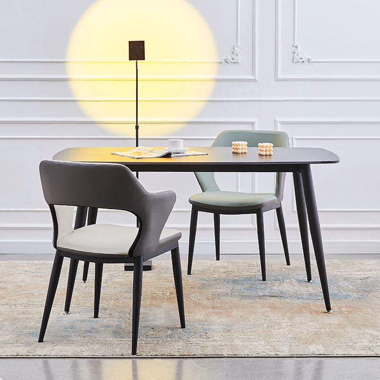 Minimalist Style Leather Dining Chairs Open Back Dining Side Chairs for Home