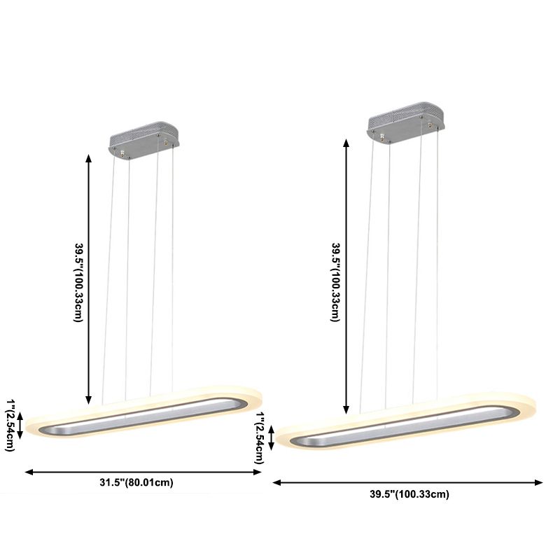 Acrylic White LED Island Light in Modern Simplicity Aluminium Oval Hanging Lamp for Commercial Place