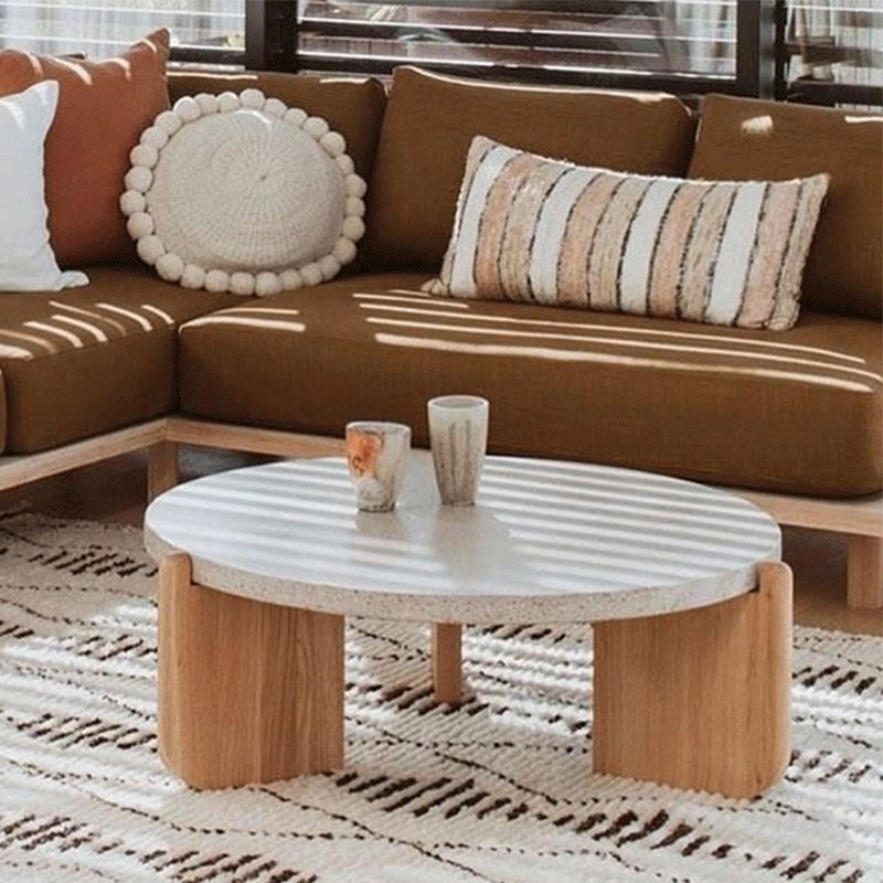 3 Legs Single Coffee Table Modern Round White Slate Coffee Table