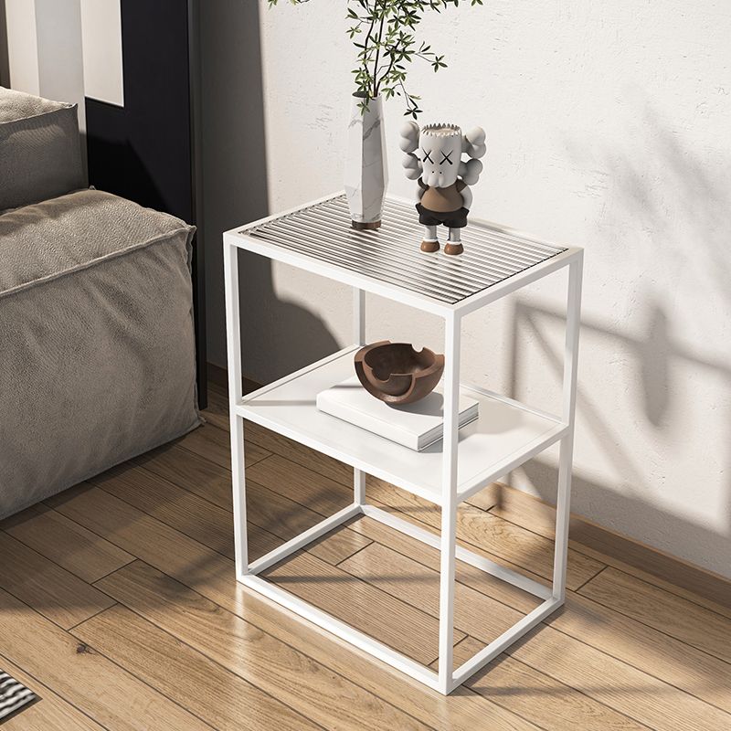 Frame End Slide Table Rectangular Double Tier Corner Table with Storage