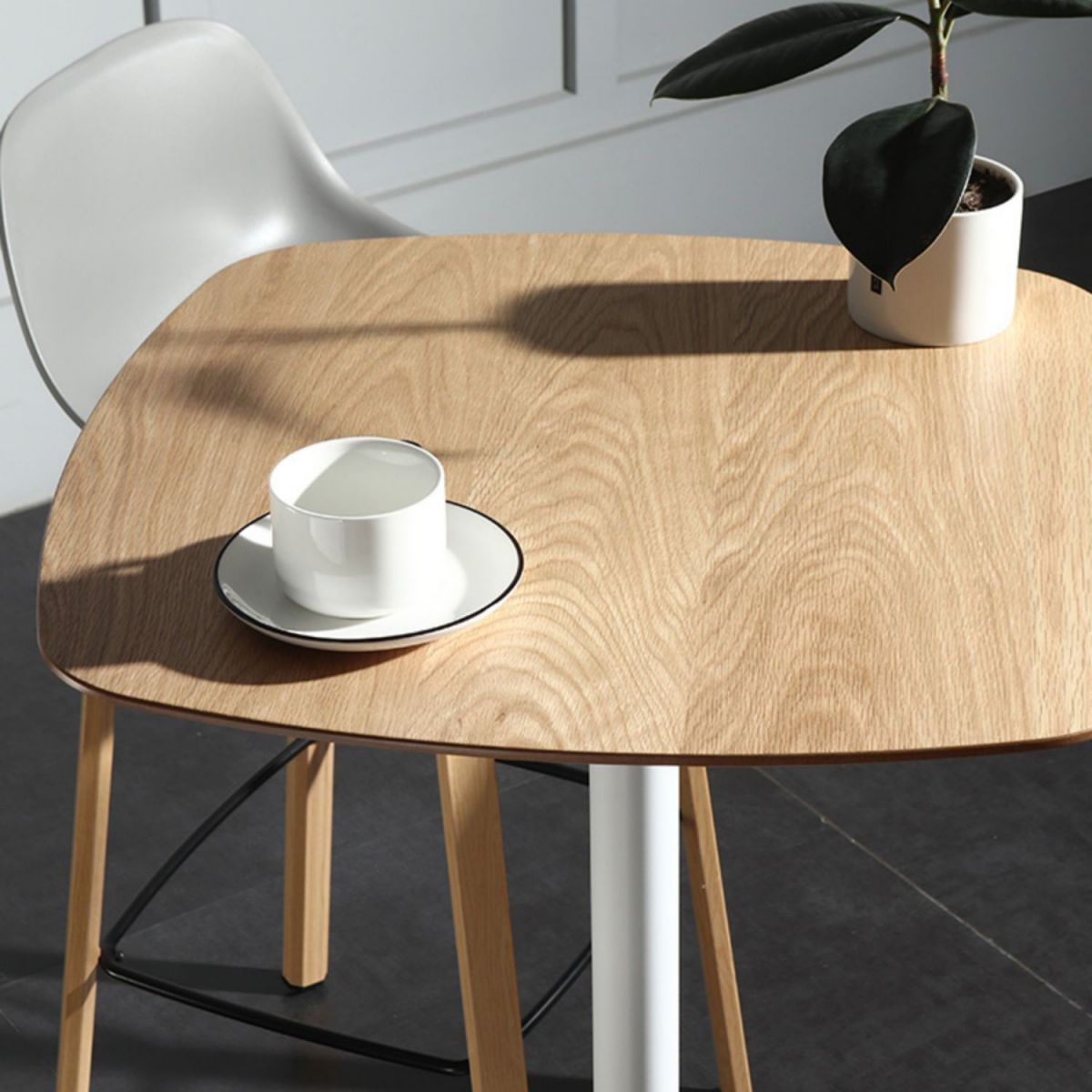 Contemporary Square Pedestal Bar Table Wood Top Bar Table for Cafe And Breakroom