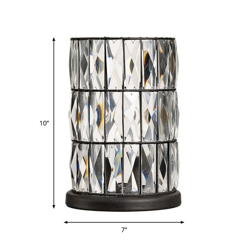 1 Bulb Night Light Modern Barrel Crystal Night Table Lamp for Sleeping Room in Black