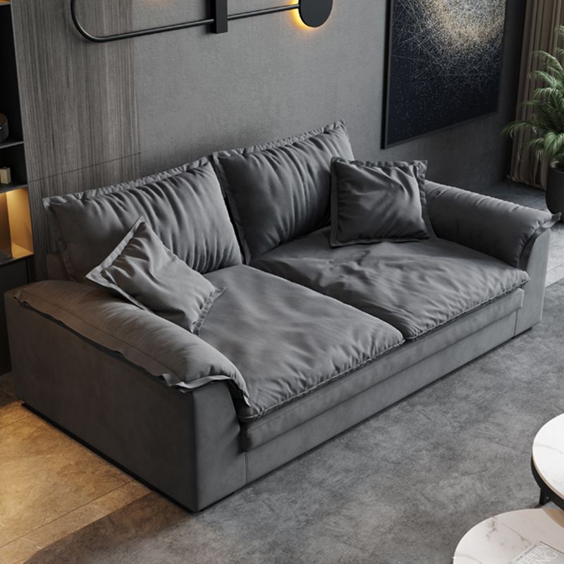 Square Arm Dark Gray Removable Cushions Contemporary Faux Leather Sofa