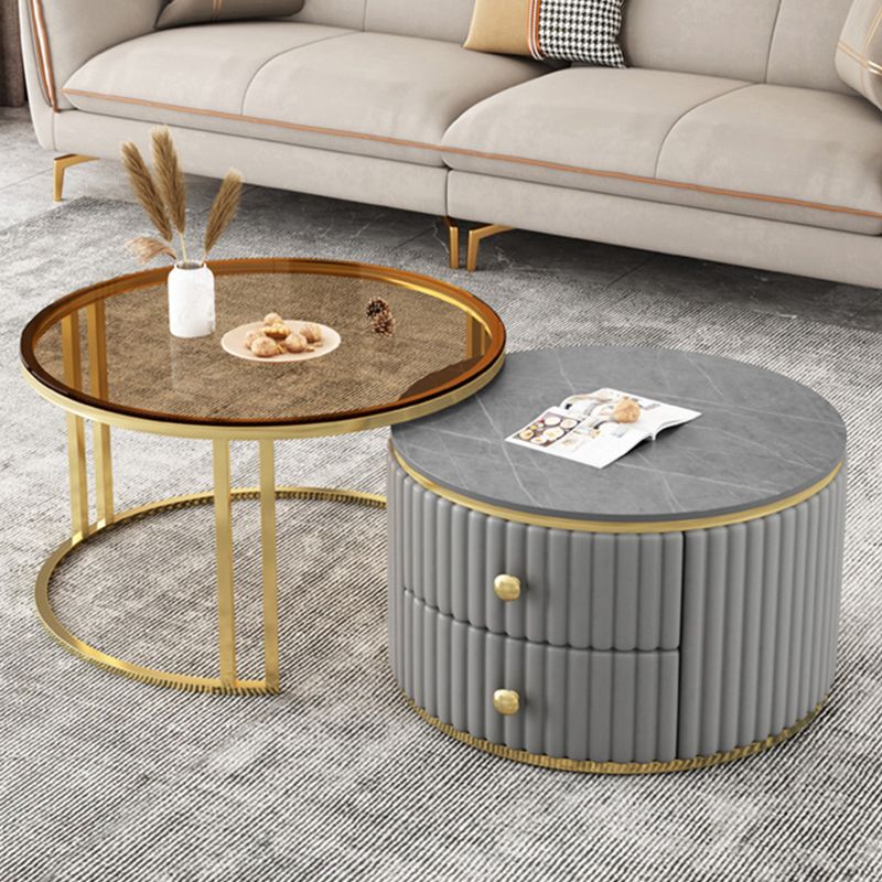 Slate and Metal Coffee Table Frame Nesting Coffee Table Set with Drawers