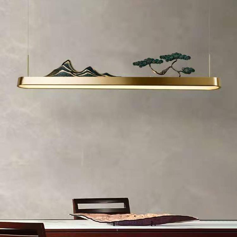 Chinese Luxurious Gold LED Island Pendant Lighting Metal Linear Island Ceiling Light for Tearoom