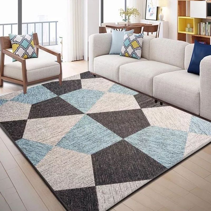 Casual Living Room Carpet Geometric Printed Rug Non-Slip Backing Indoor Rug Polyster Rug