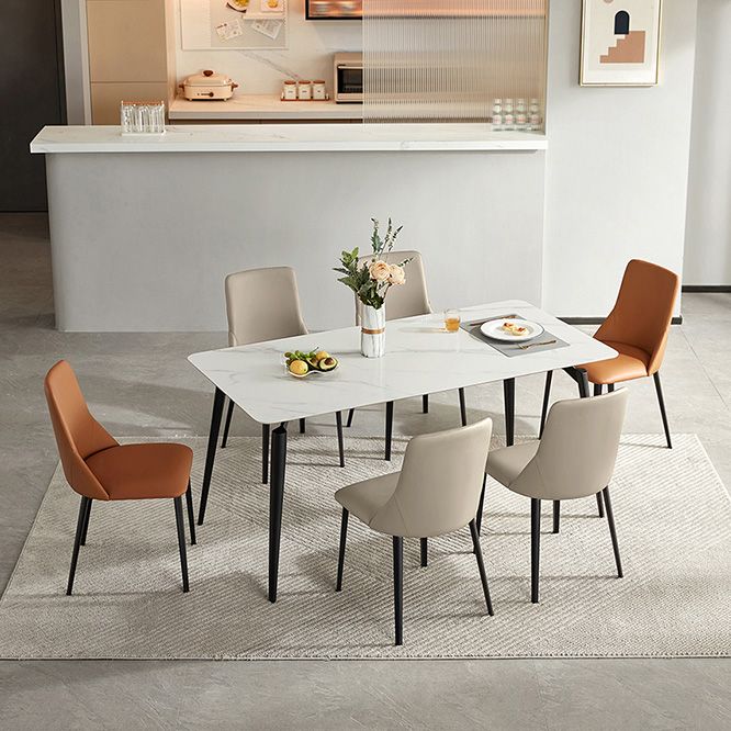 White Stone Top Dinette Table with Metal Legs Rectangle Home Dining Table