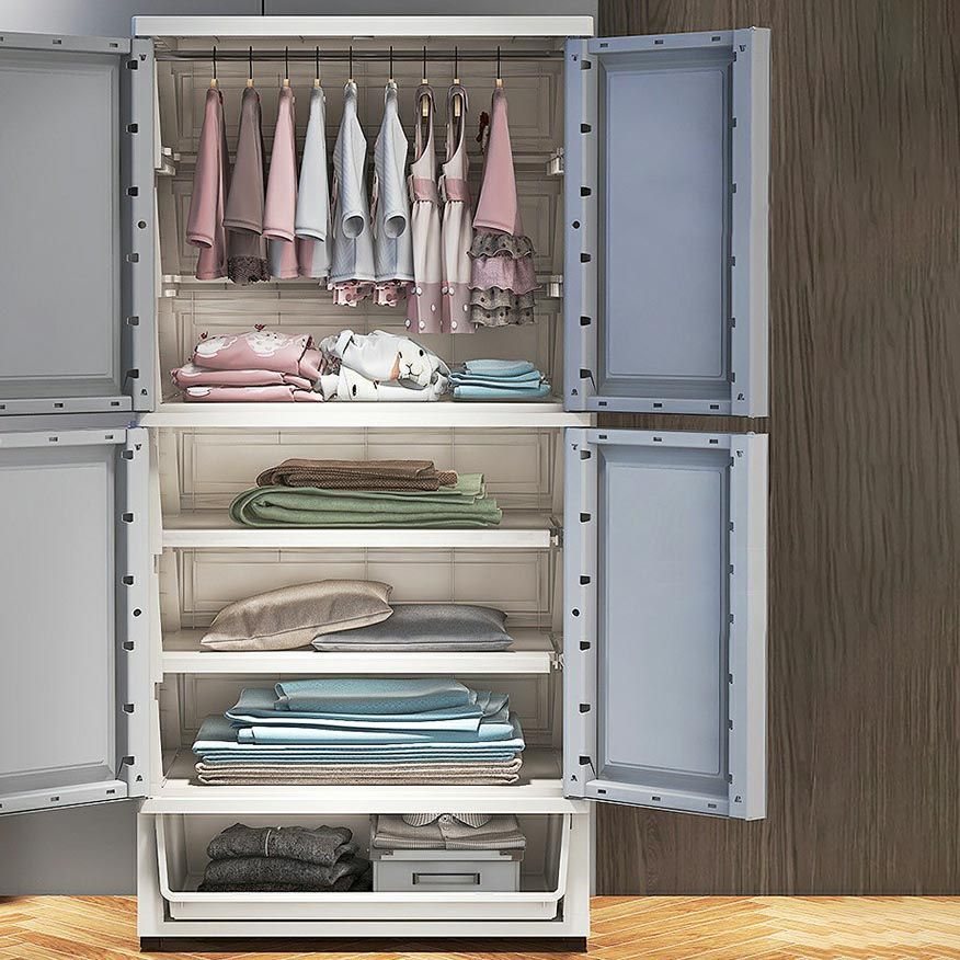 White Modern 2-door Wardrobe Armoire with Drawers Plastic Wardrobe