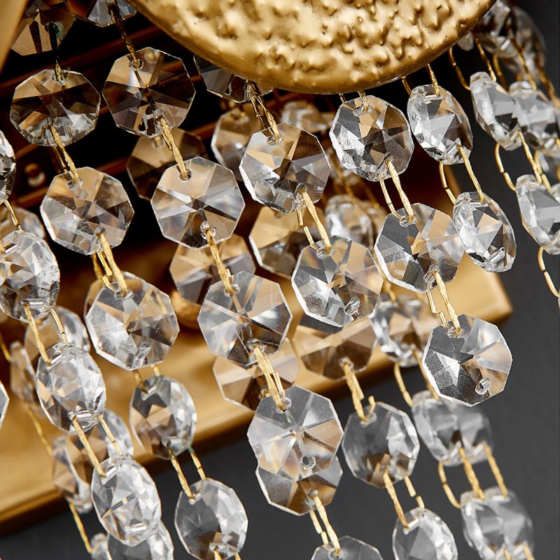 Egg Shaped Wall Mount Light Modern Style Metal 2 Lights Golden Sconce Lighting with Clear Crystal Draping