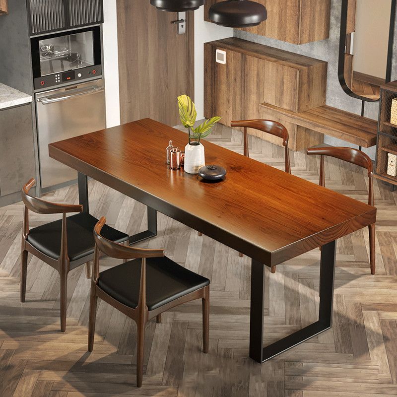 Wood Top Dining Table Industrial Rectangle Table with Sled Base in Black