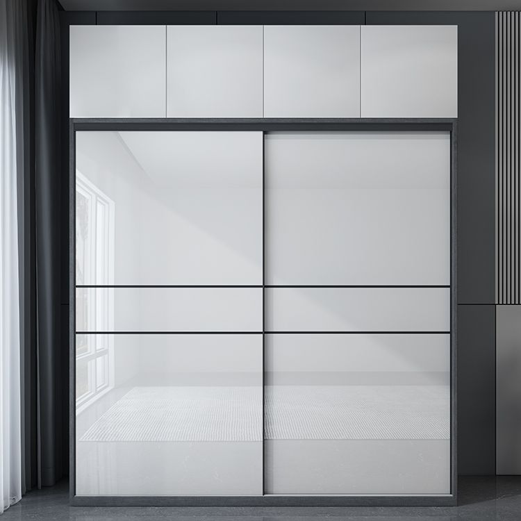 Glossy White Manufactured Wood Storage Cabinet Modern Cabinet with Sliding Doors