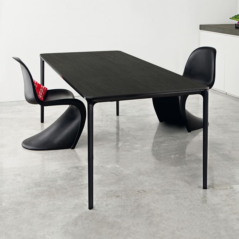 Sintered Stone Dining Table Industrial Style 4 Legs Base Rectangle Table for Home in Black